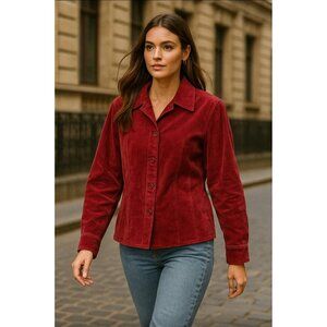 Ashley Stewart Real Leather Jacket Women’s Size 14 Red Suede Button Front Coat